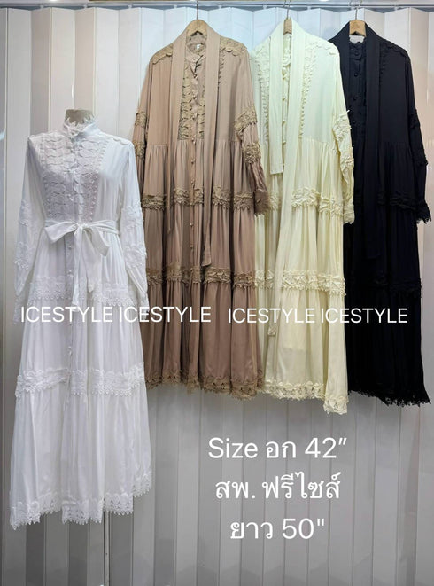 Summer Long Sleeves Tiered Dress With Lace and Ruffle Detail